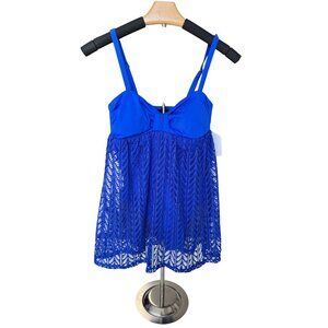 Nautica Womens Blue Lace Soft Cup Swim Dress Size S